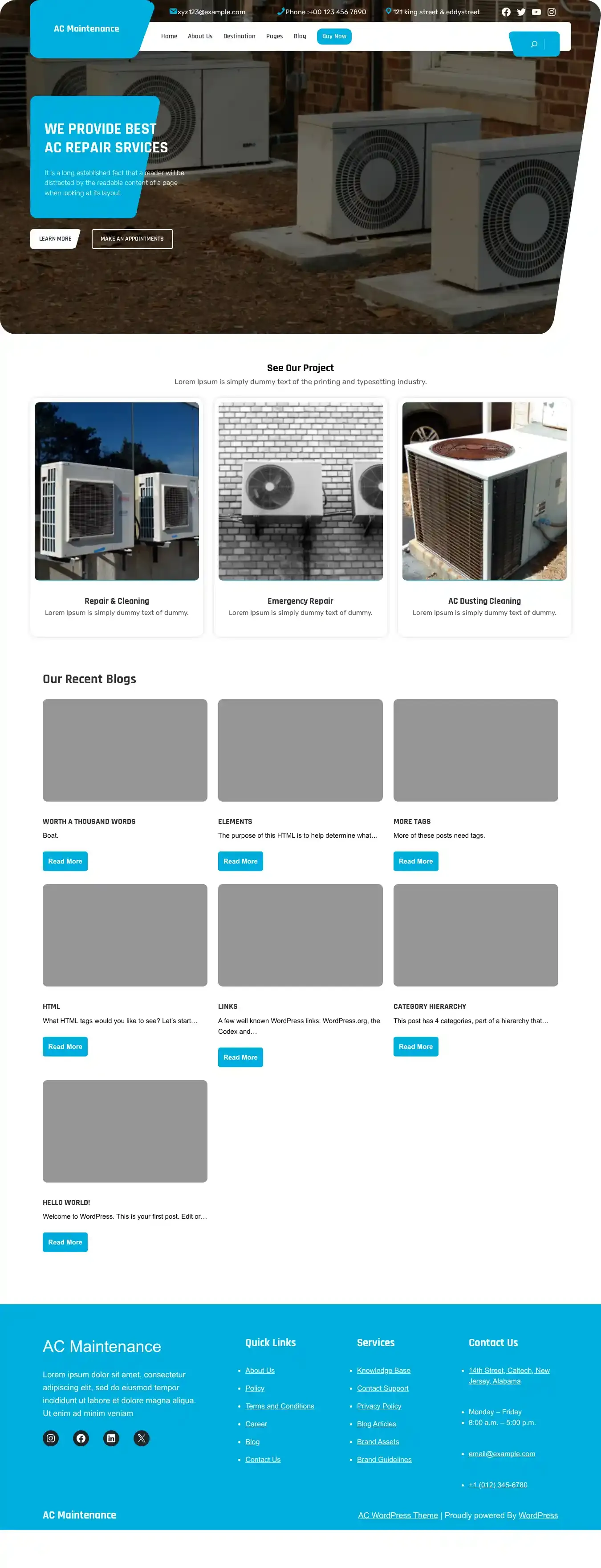 AC Maintenance home page on desktop