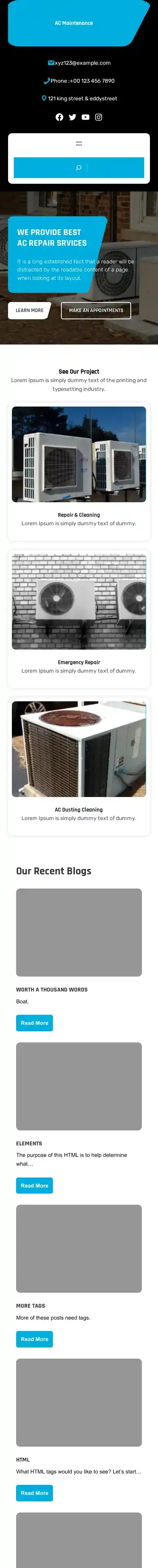 AC Maintenance home page on mobile