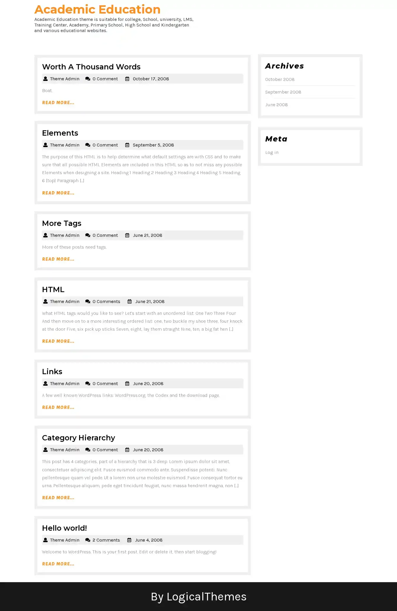 Academic Education home page on desktop