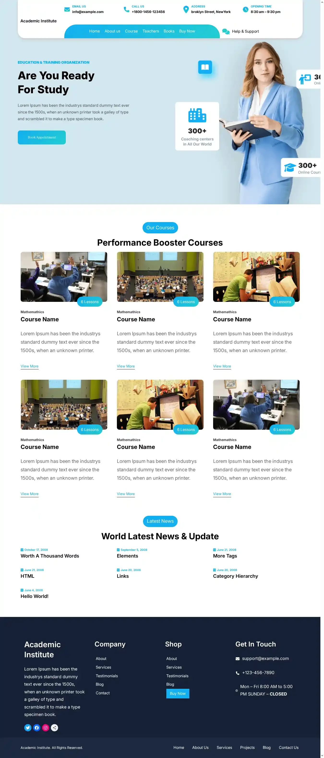Academic Institute home page on desktop