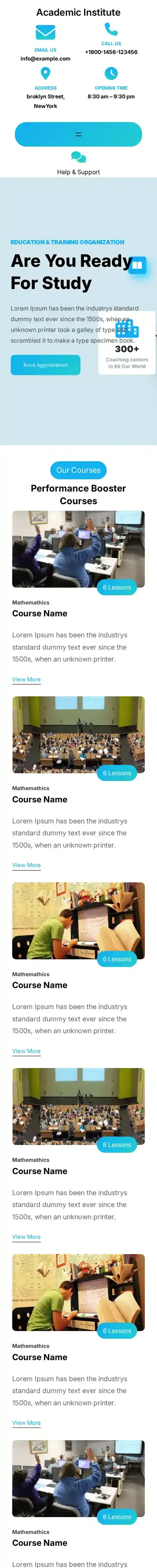 Academic Institute home page on mobile