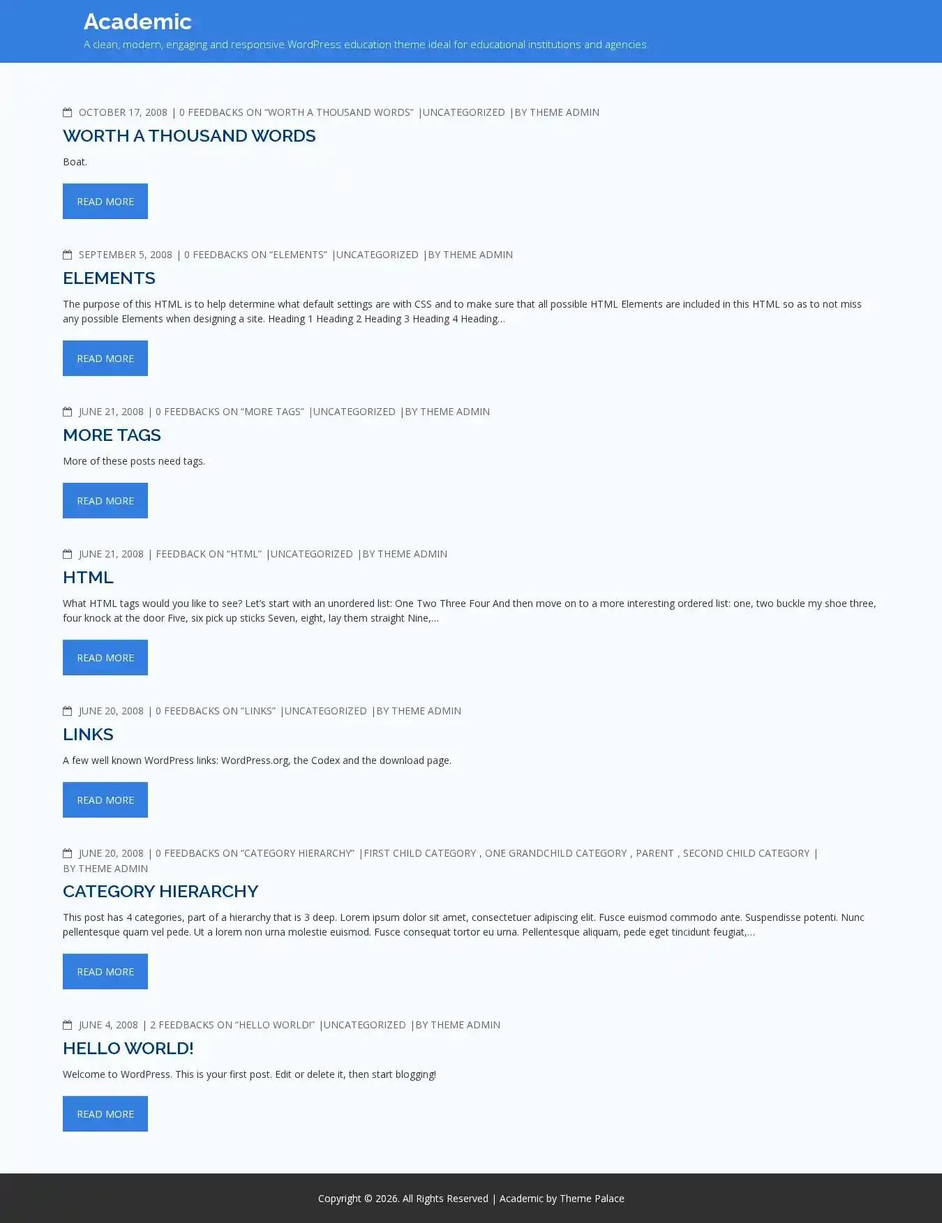 Academic home page on desktop