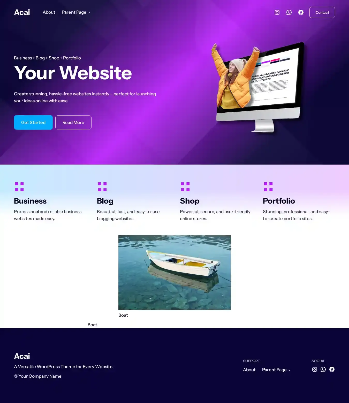 Acai home page on desktop