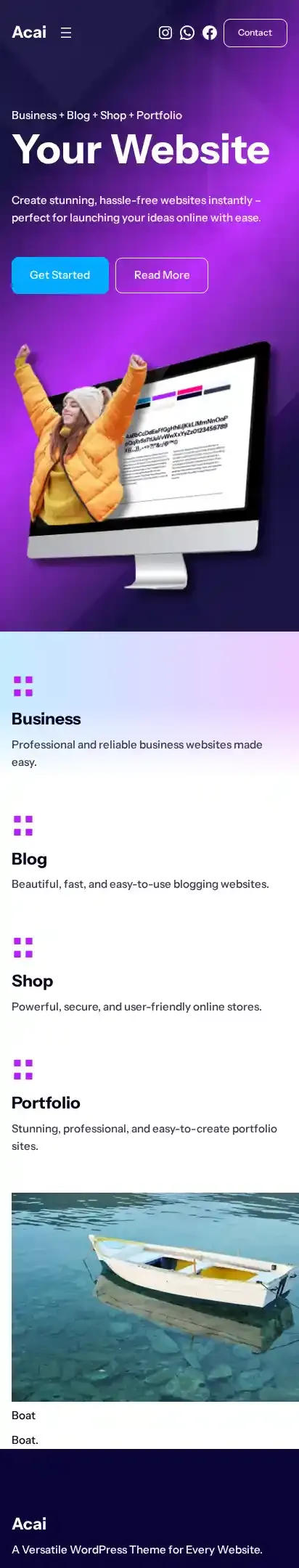 Acai home page on mobile