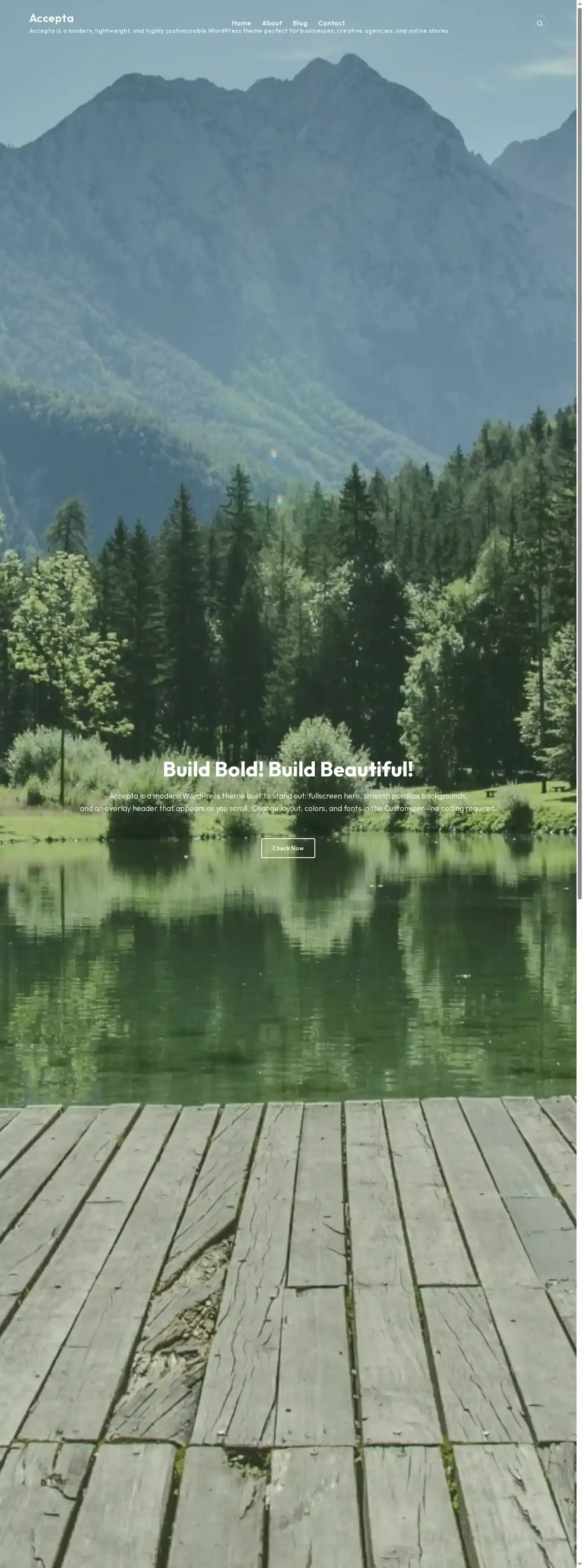 Accepta home page on desktop