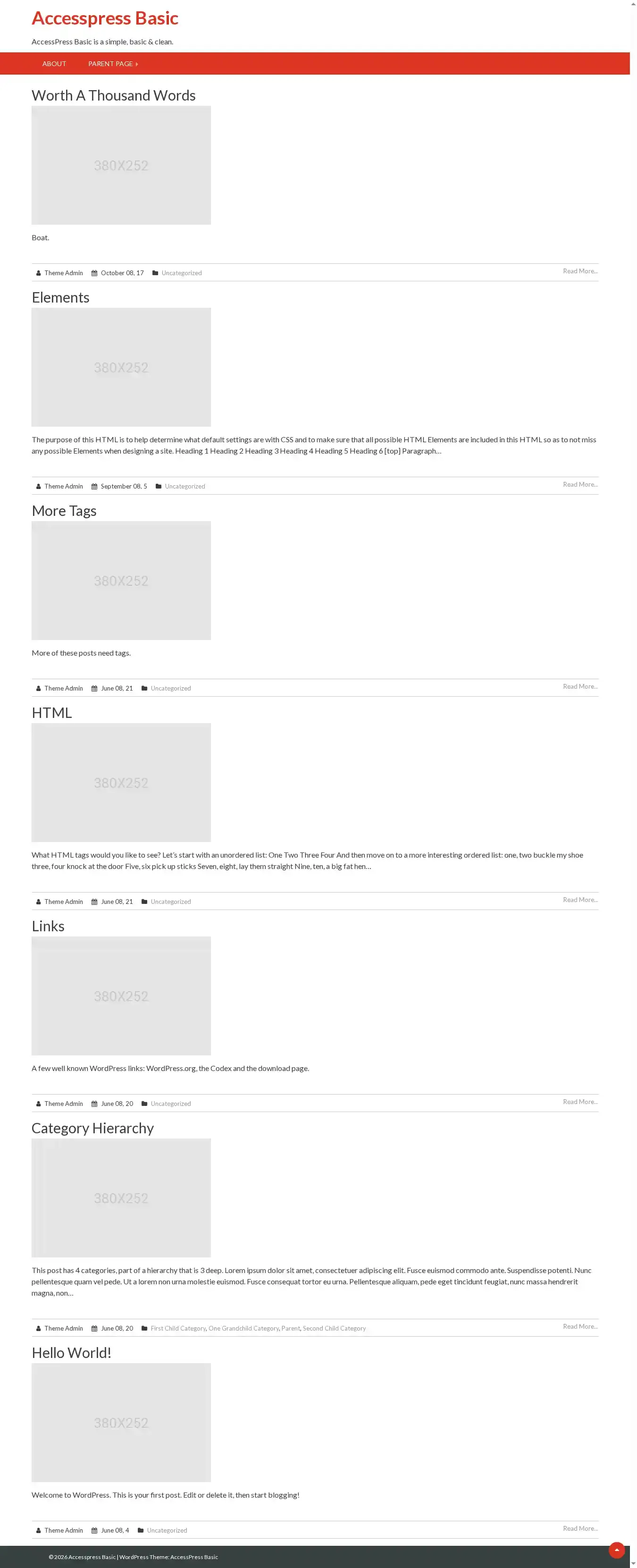 Accesspress Basic home page on desktop