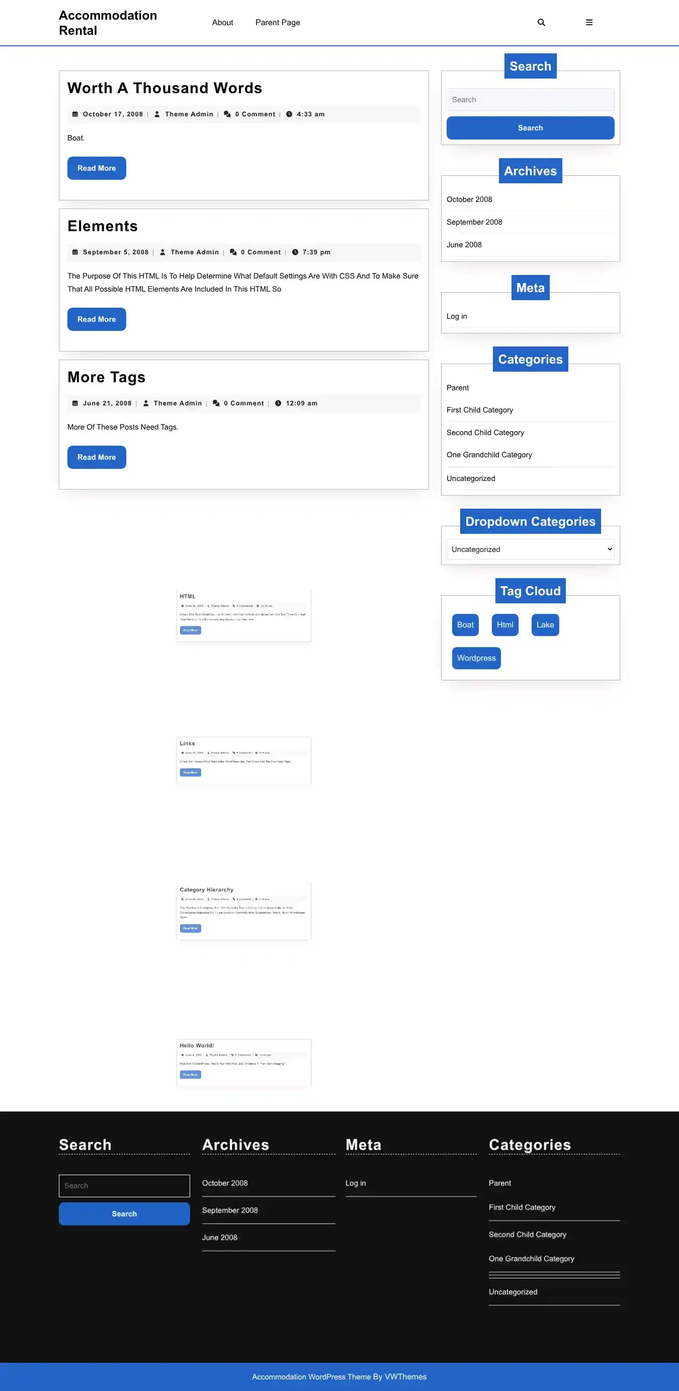 Accommodation Rental home page on desktop
