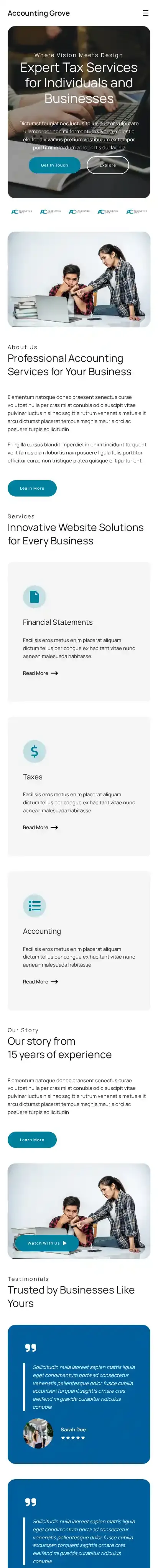Accounting Grove home page on mobile