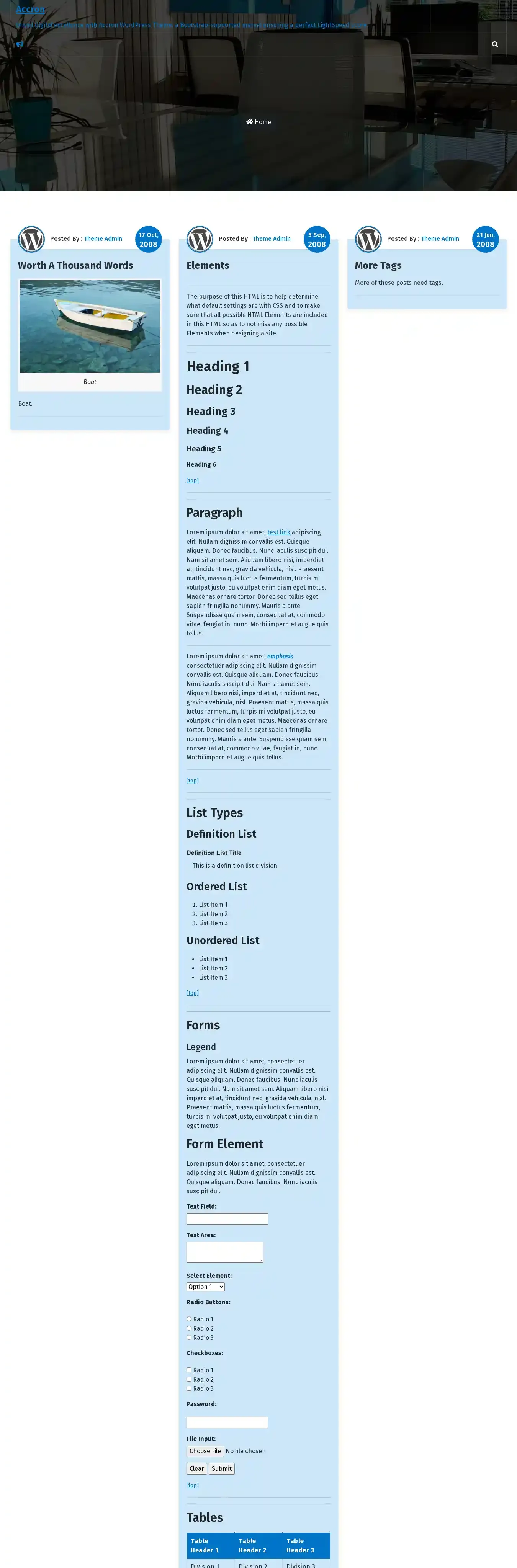 Accron home page on desktop