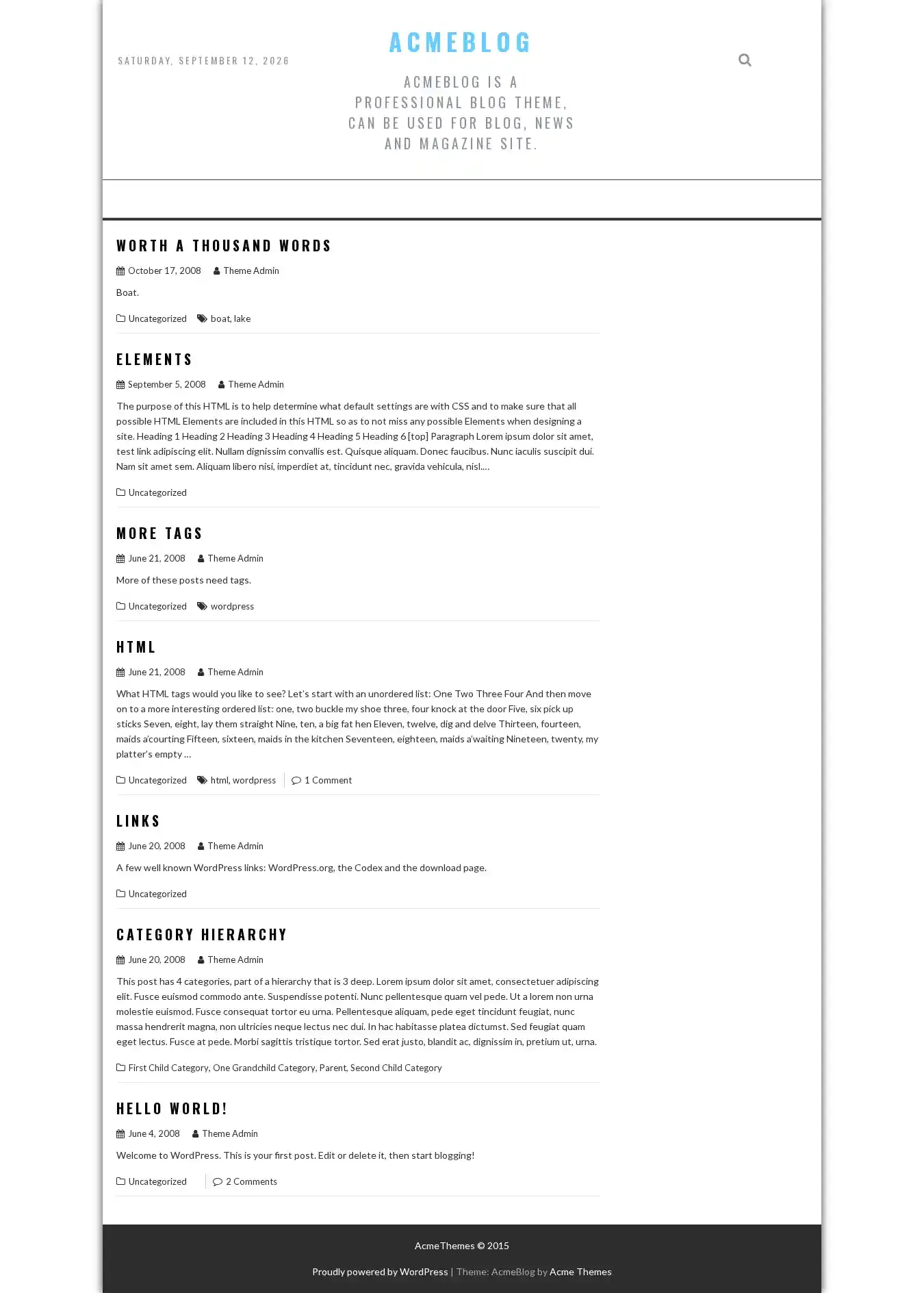 AcmeBlog home page on desktop