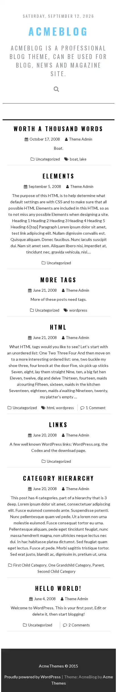 AcmeBlog home page on mobile
