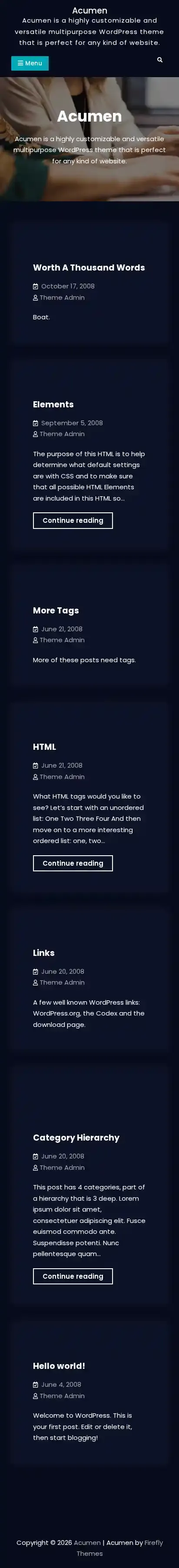 Acumen home page on mobile