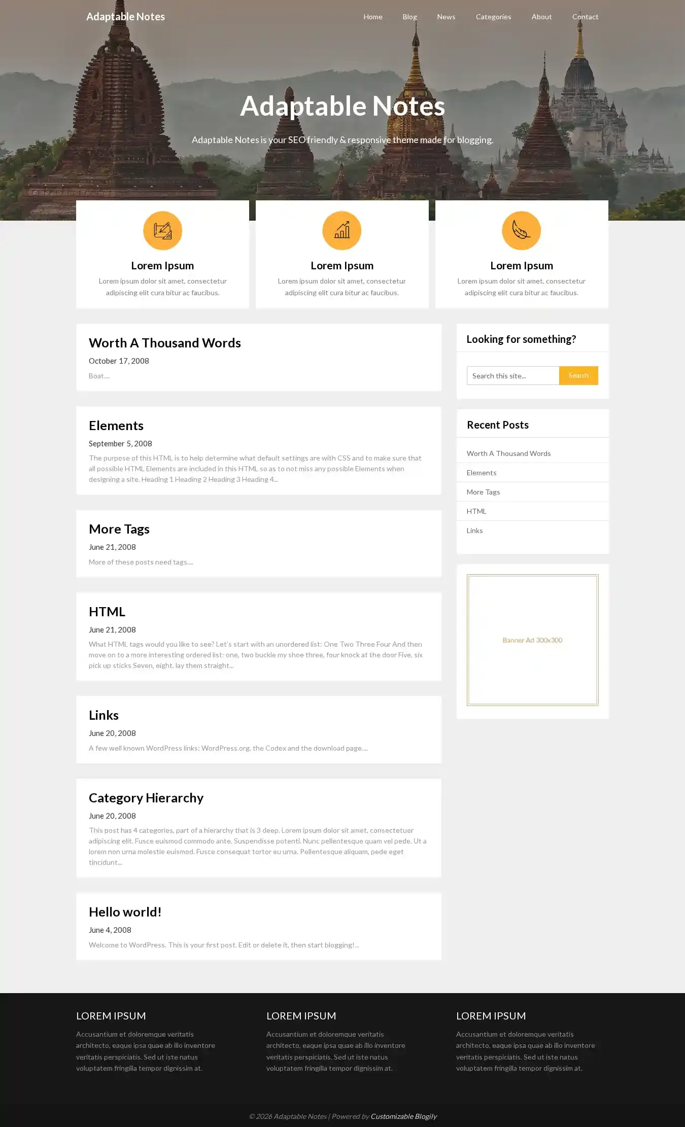 Adaptable Notes home page on desktop
