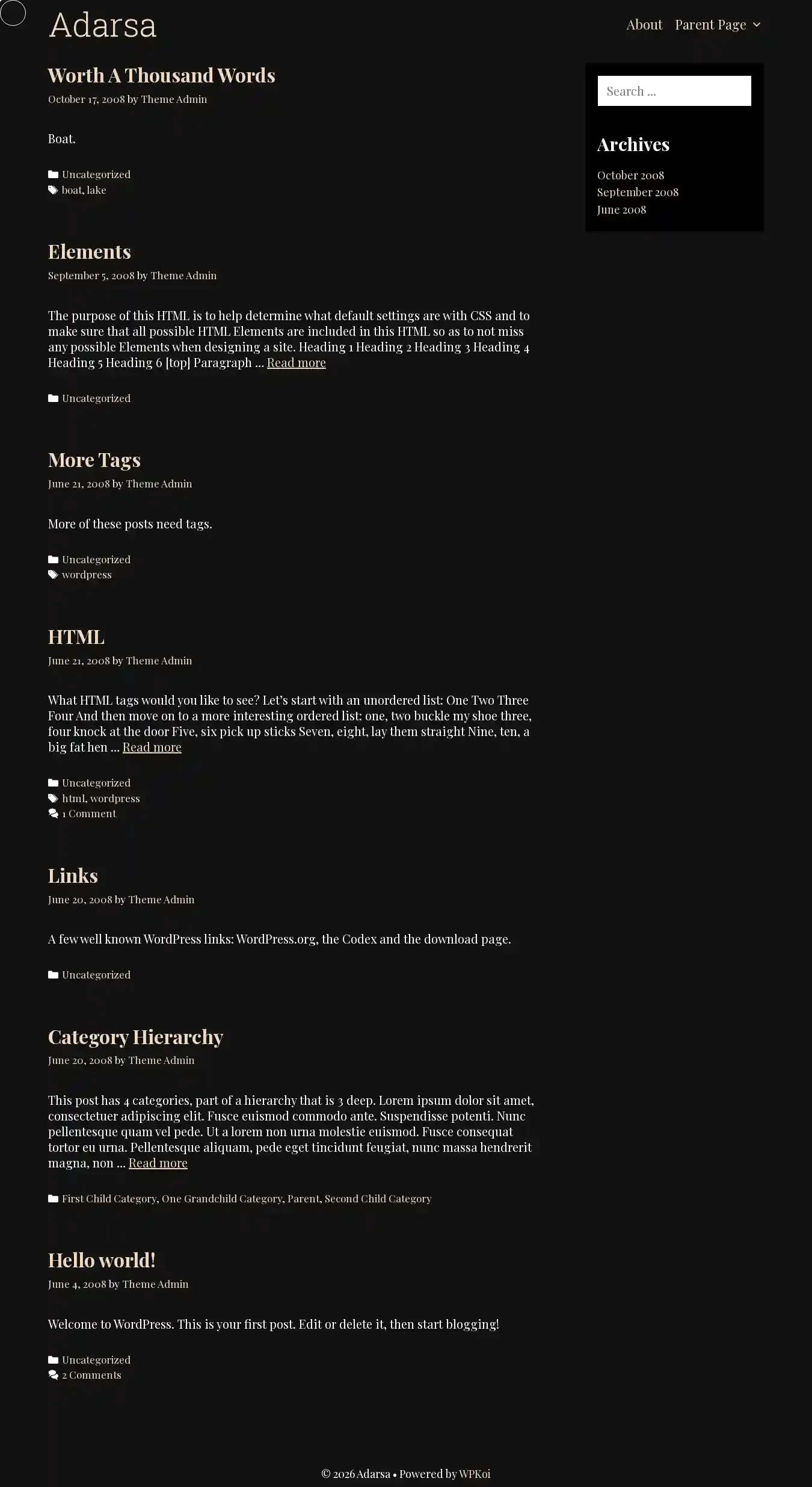 Adarsa home page on desktop