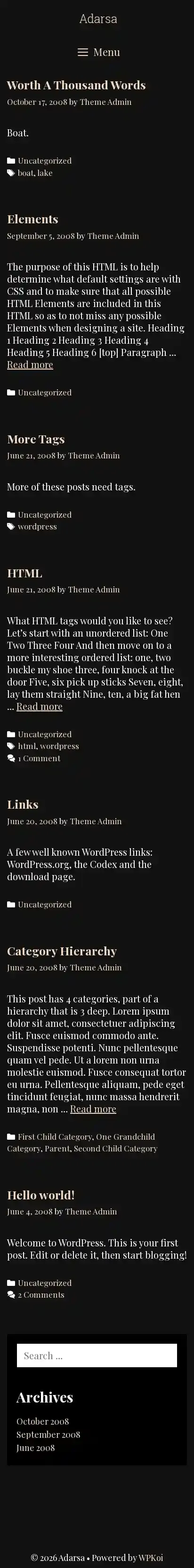Adarsa home page on mobile