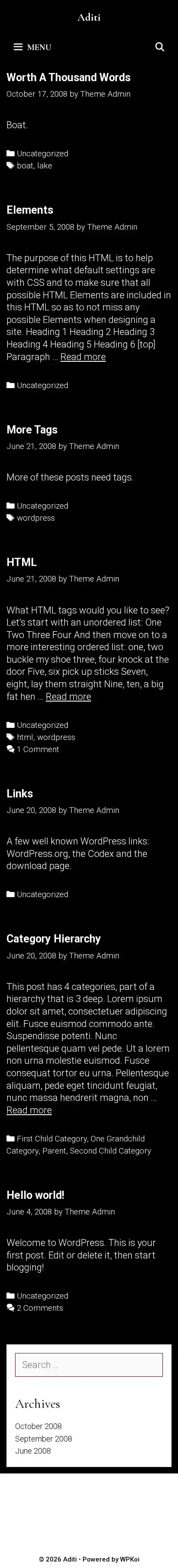 Aditi home page on mobile