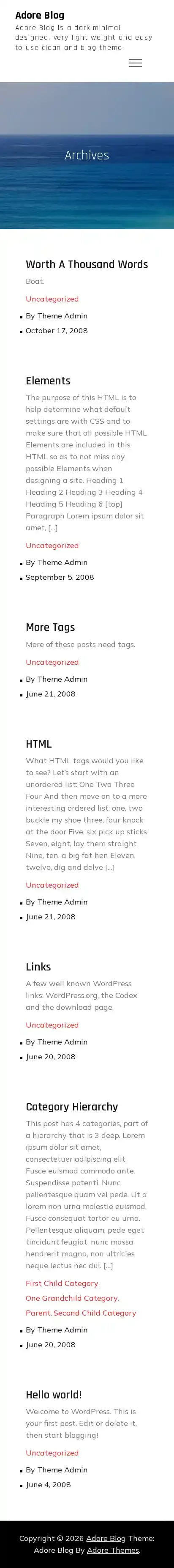Adore Blog home page on mobile