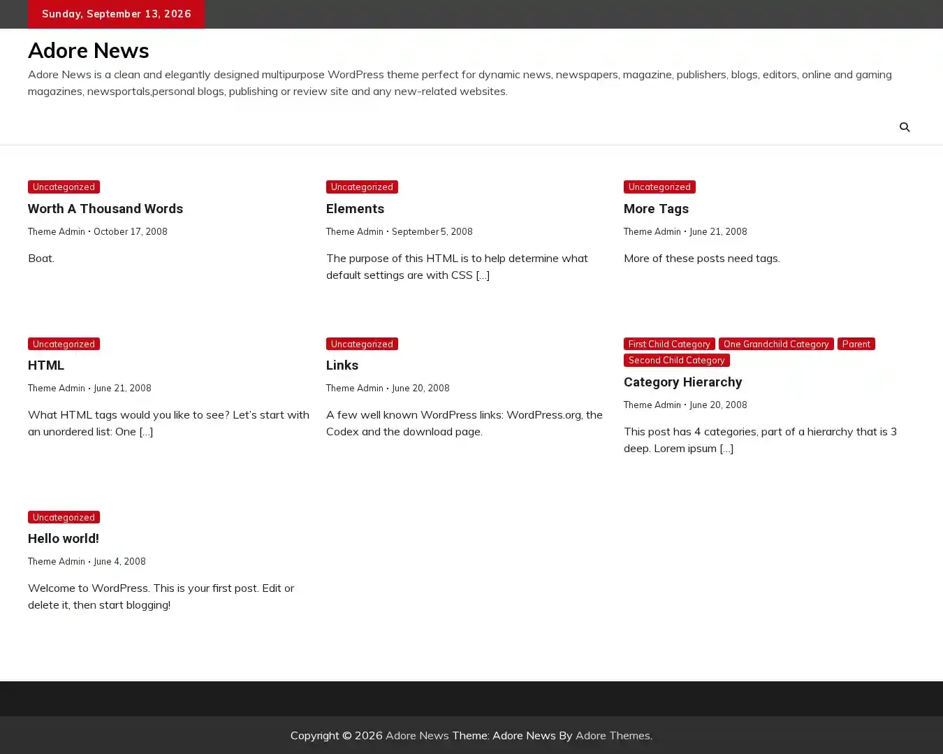 Adore News home page on desktop