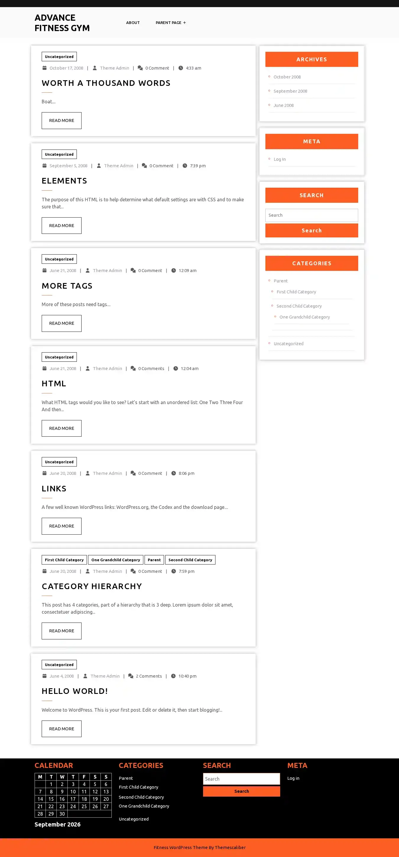 Advance Fitness Gym home page on desktop