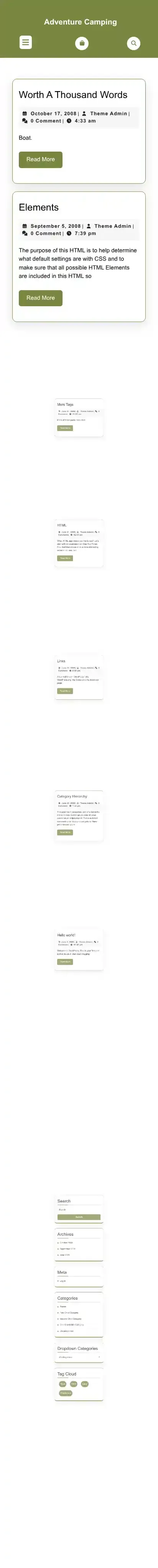 Adventure Camping home page on mobile