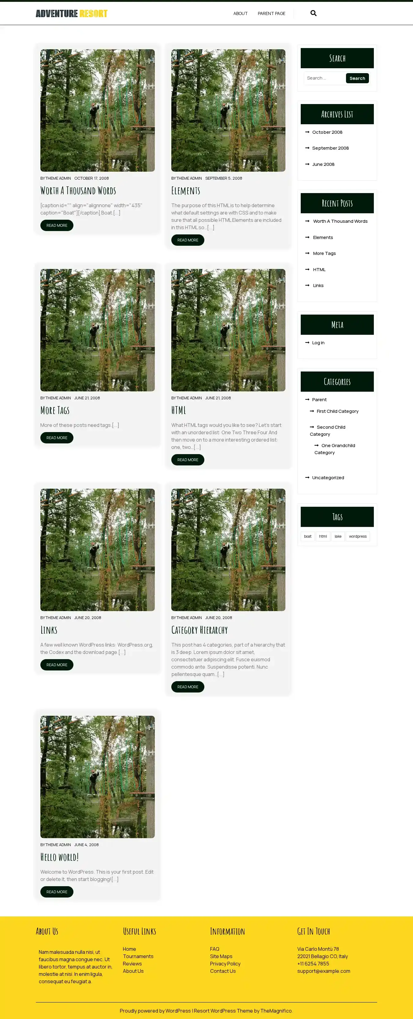 Adventure Resort home page on desktop