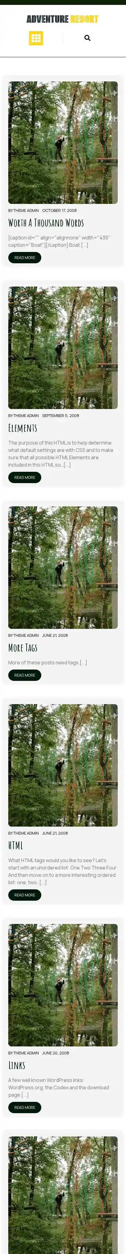 Adventure Resort home page on mobile