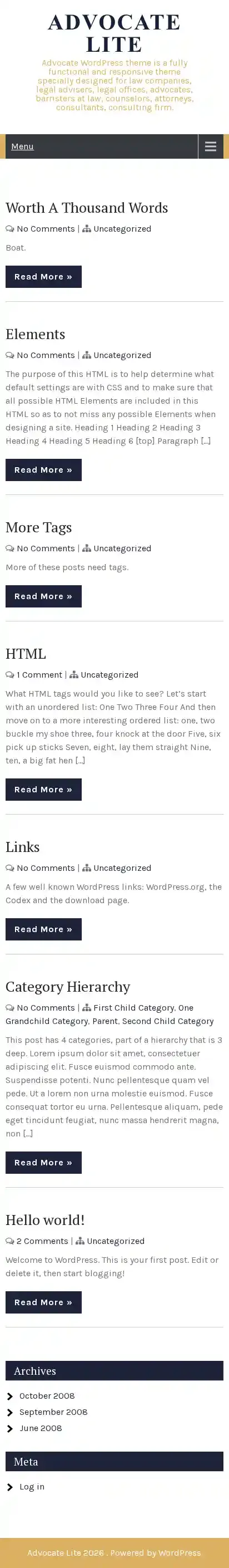 Advocate Lite home page on mobile