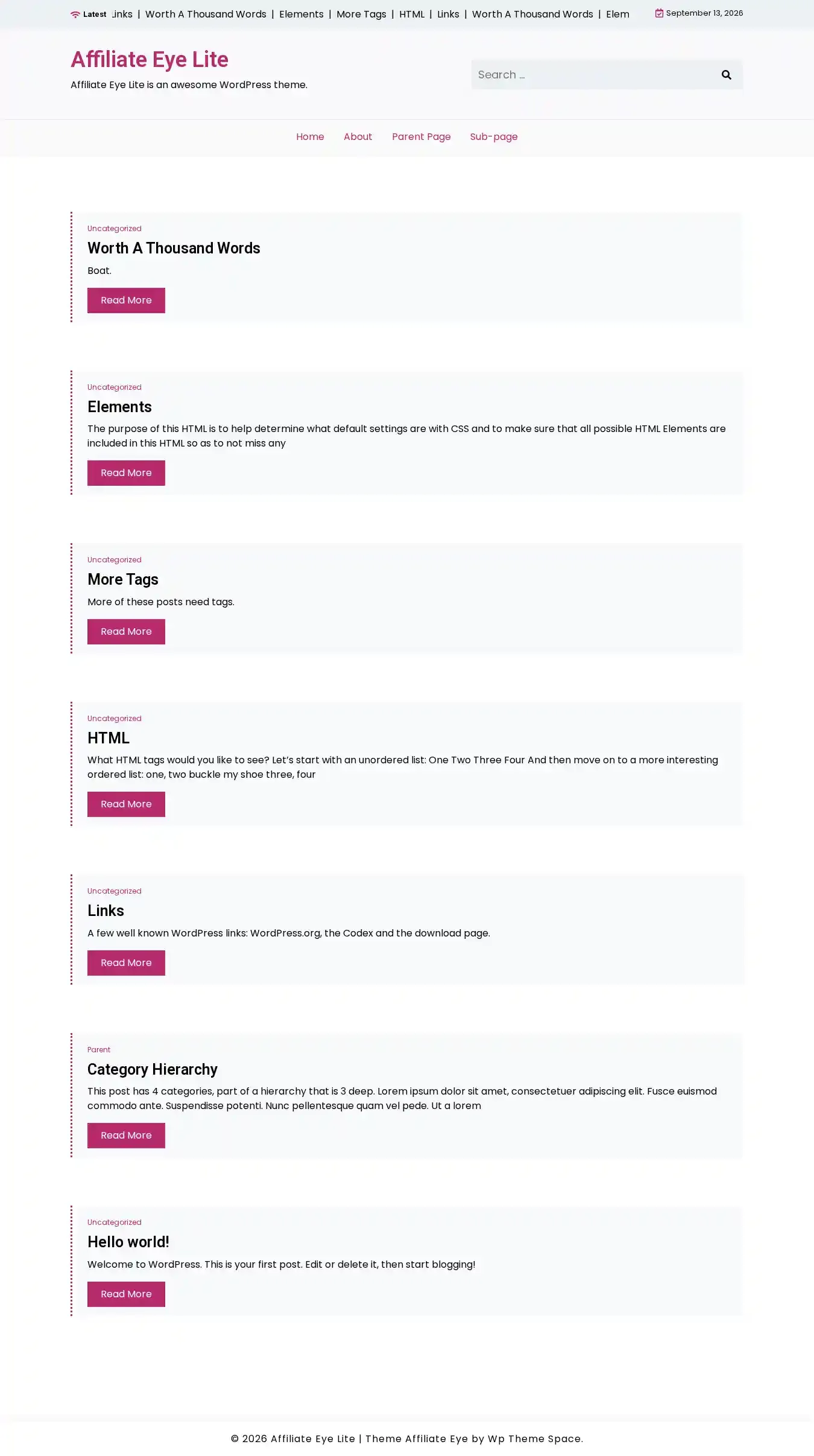 Affiliate Eye Lite home page on desktop