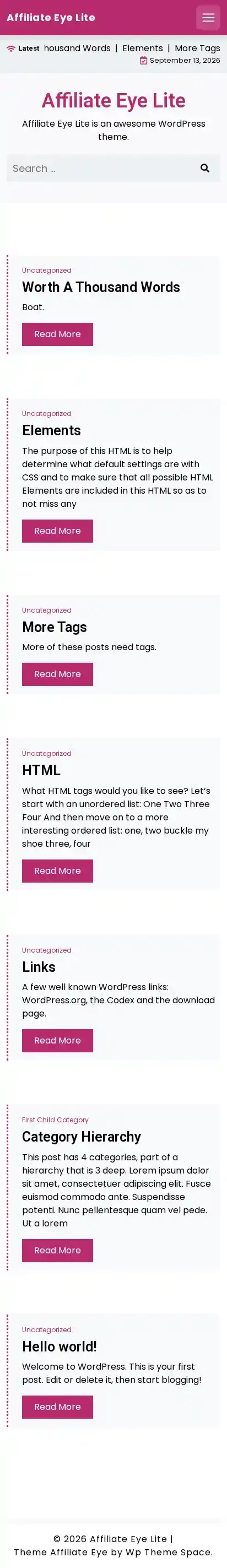 Affiliate Eye Lite home page on mobile