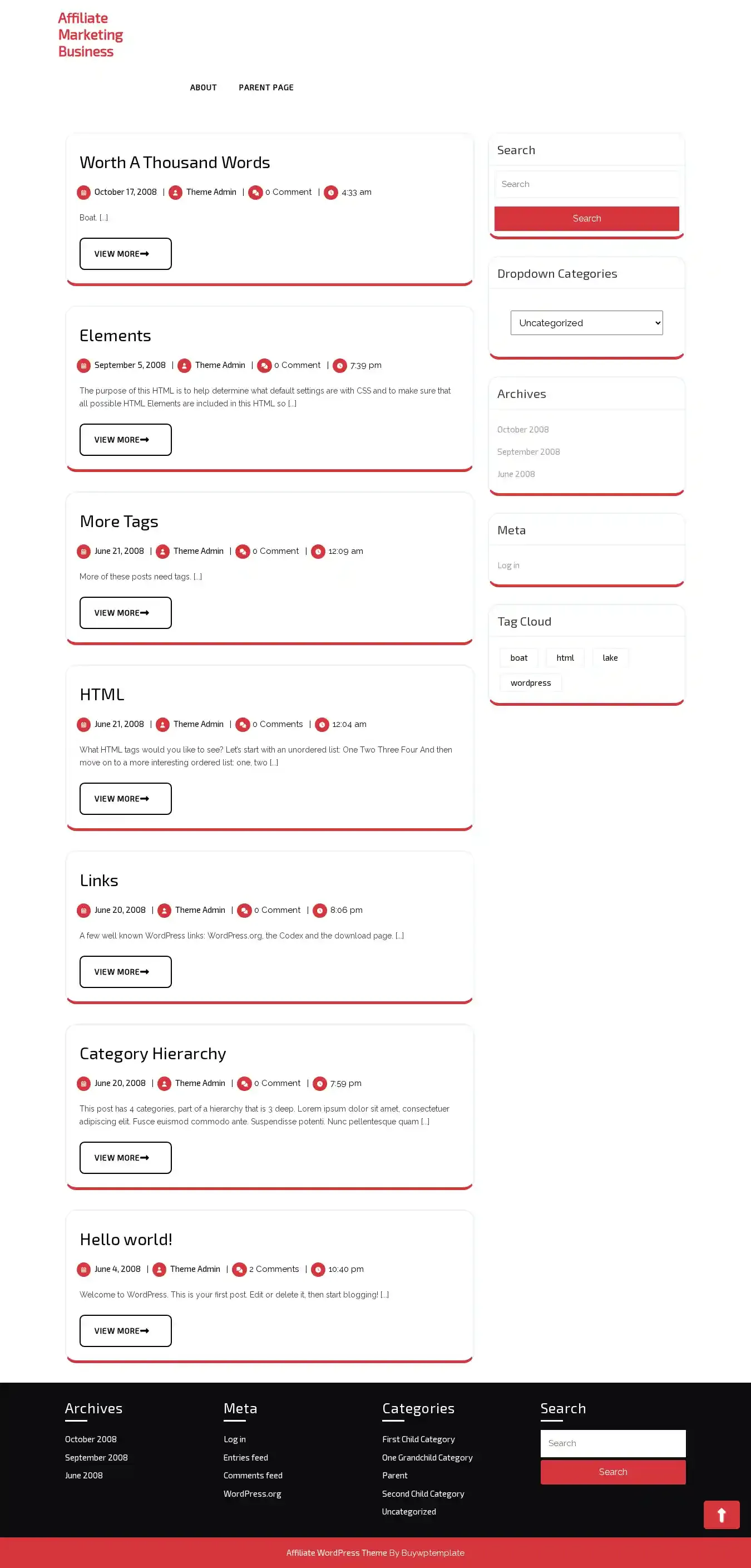 Affiliate Marketing Business home page on desktop