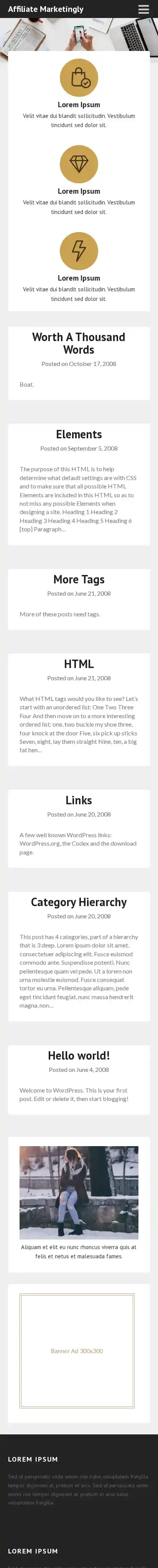 Affiliate Marketingly home page on mobile