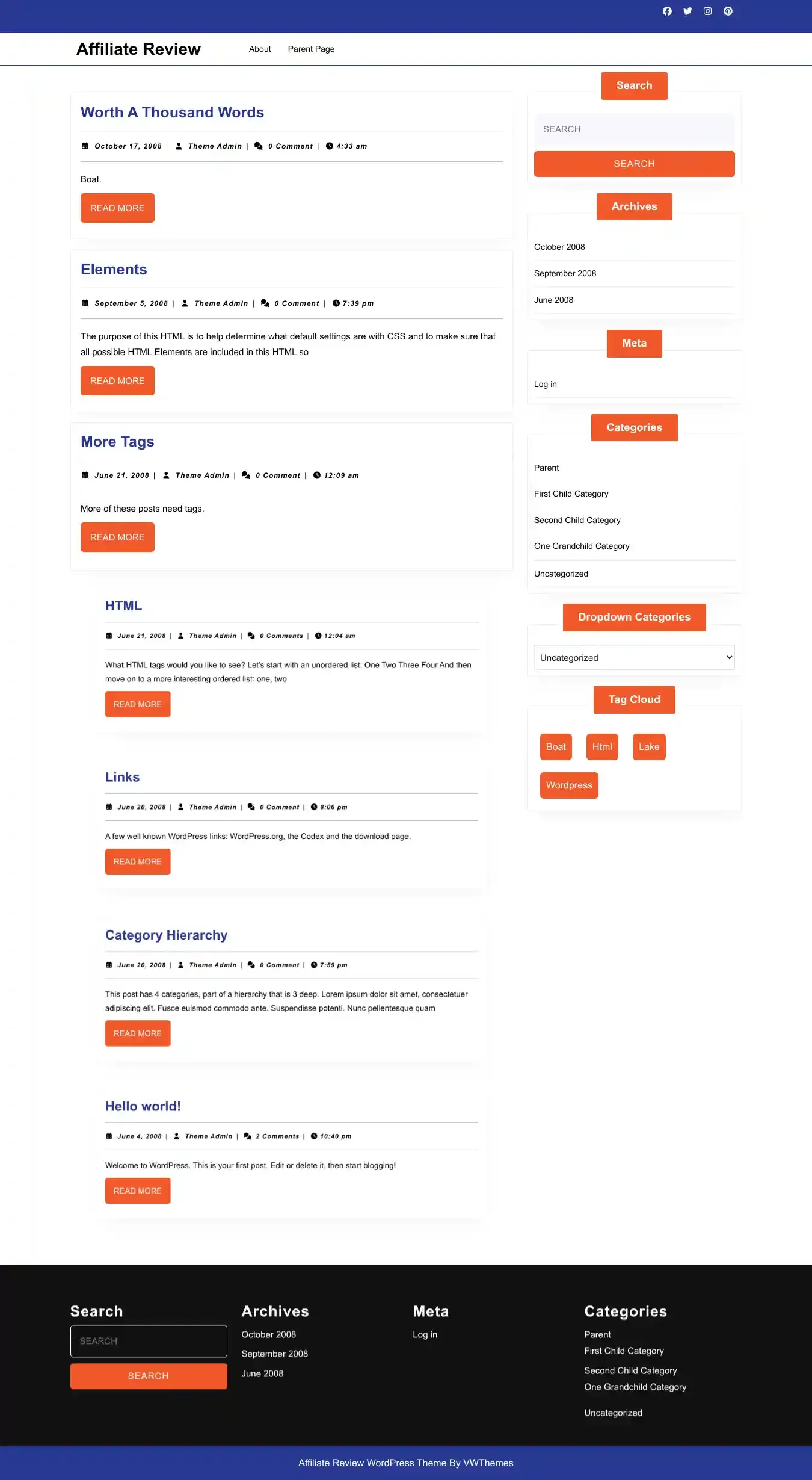 Affiliate Review home page on desktop