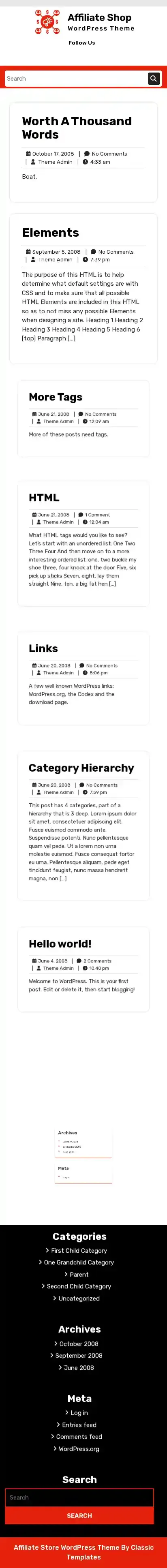 Affiliate Store home page on mobile