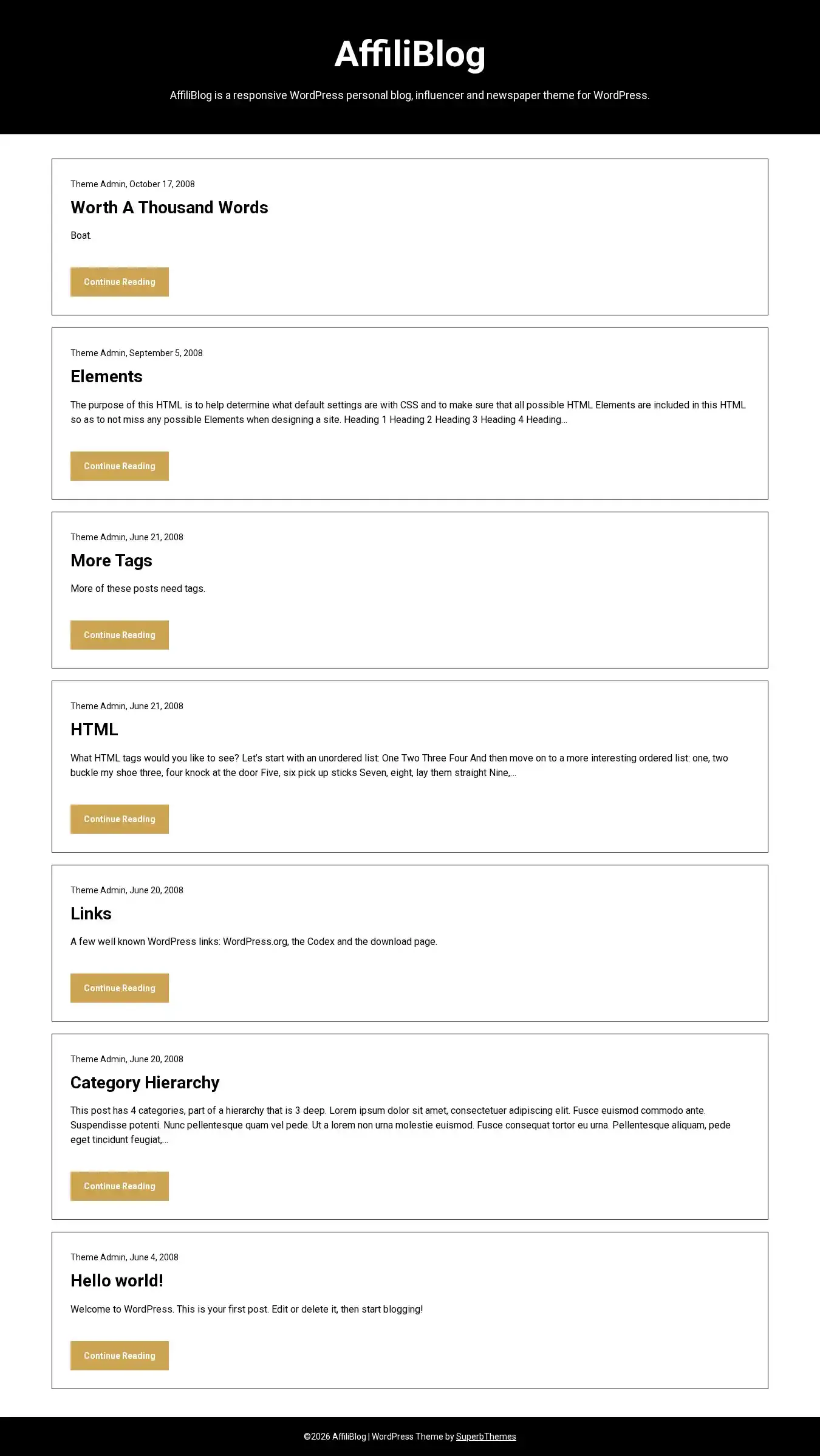 AffiliBlog home page on desktop