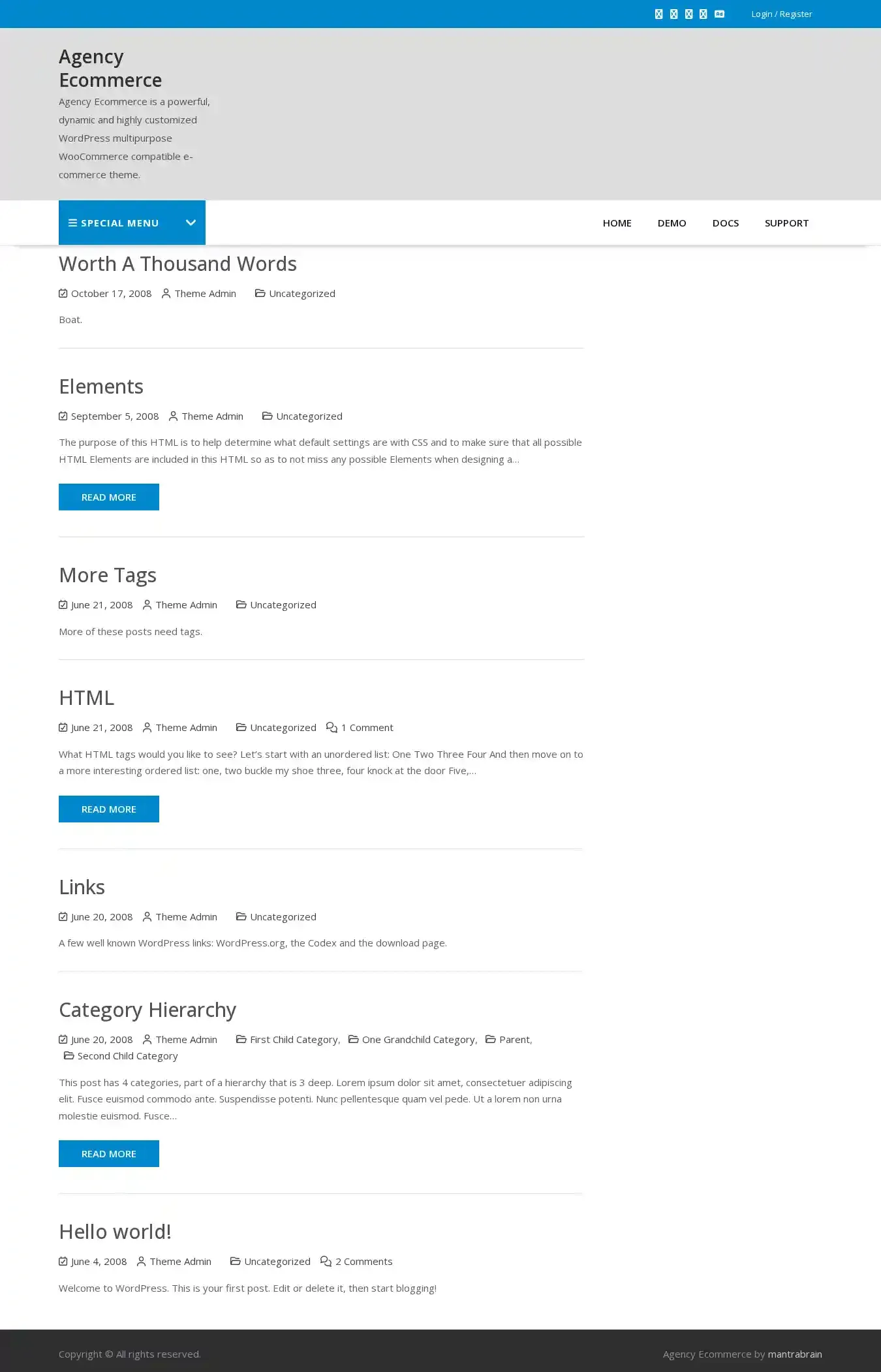 Agency Ecommerce home page on desktop