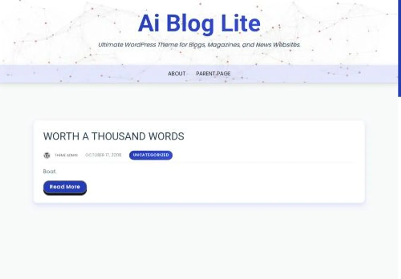 Ai Blog Lite home page on desktop