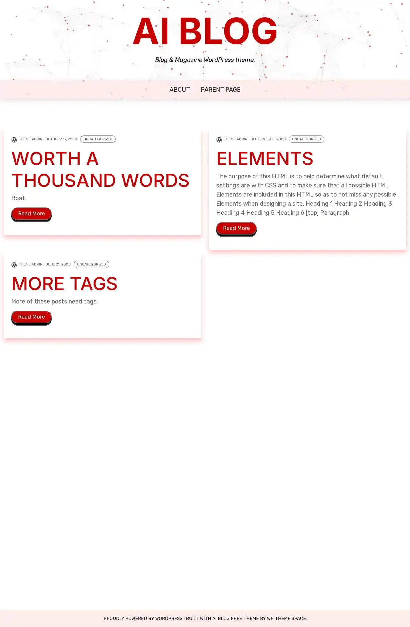 Ai Blog home page on desktop
