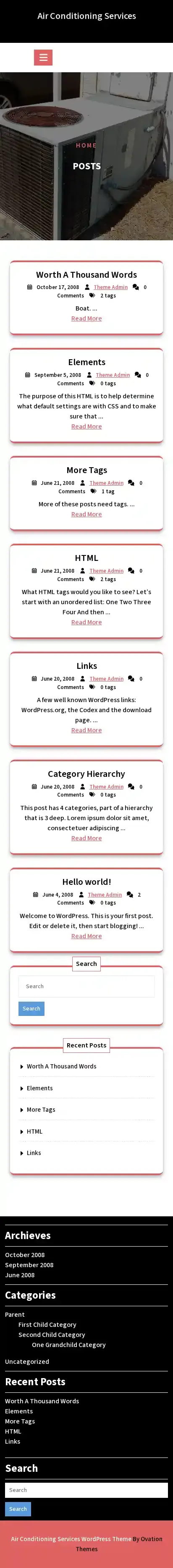 Air Conditioning Services home page on mobile