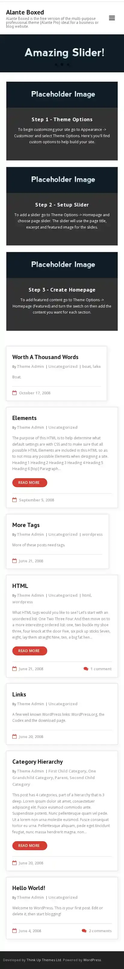 Alante Boxed home page on mobile