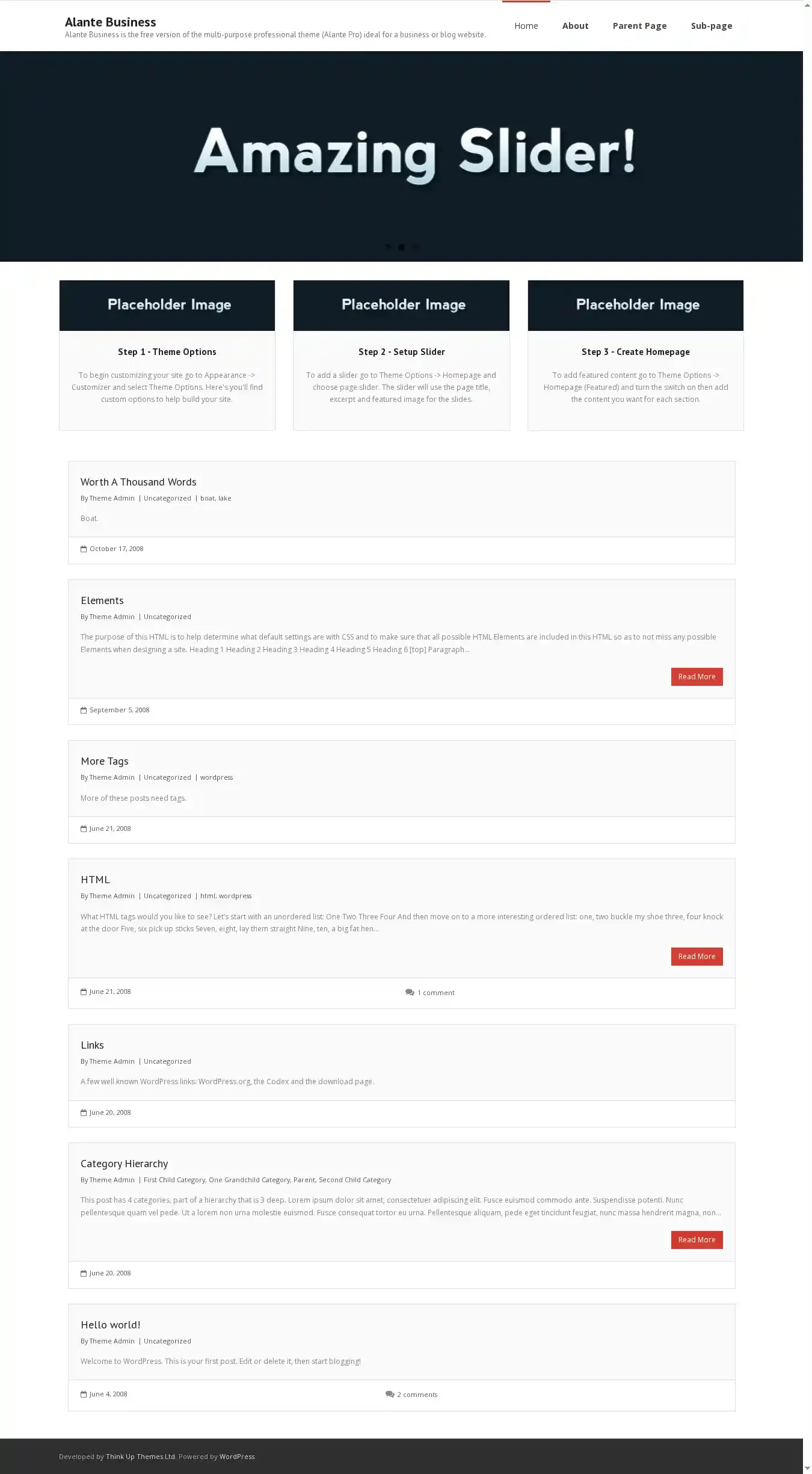 Alante Business home page on desktop