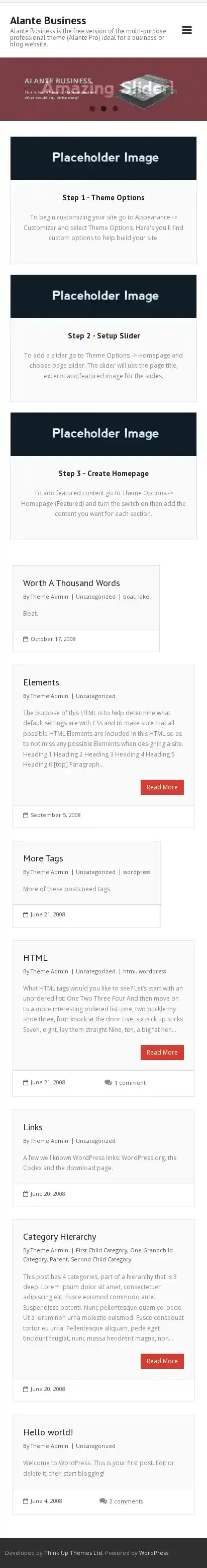 Alante Business home page on mobile
