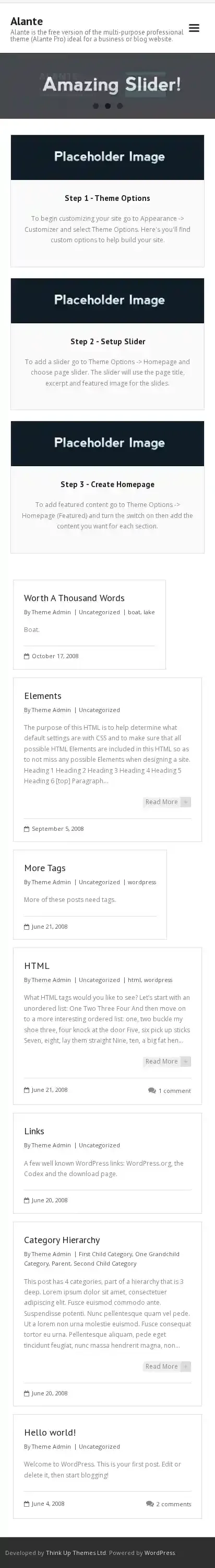 Alante home page on mobile