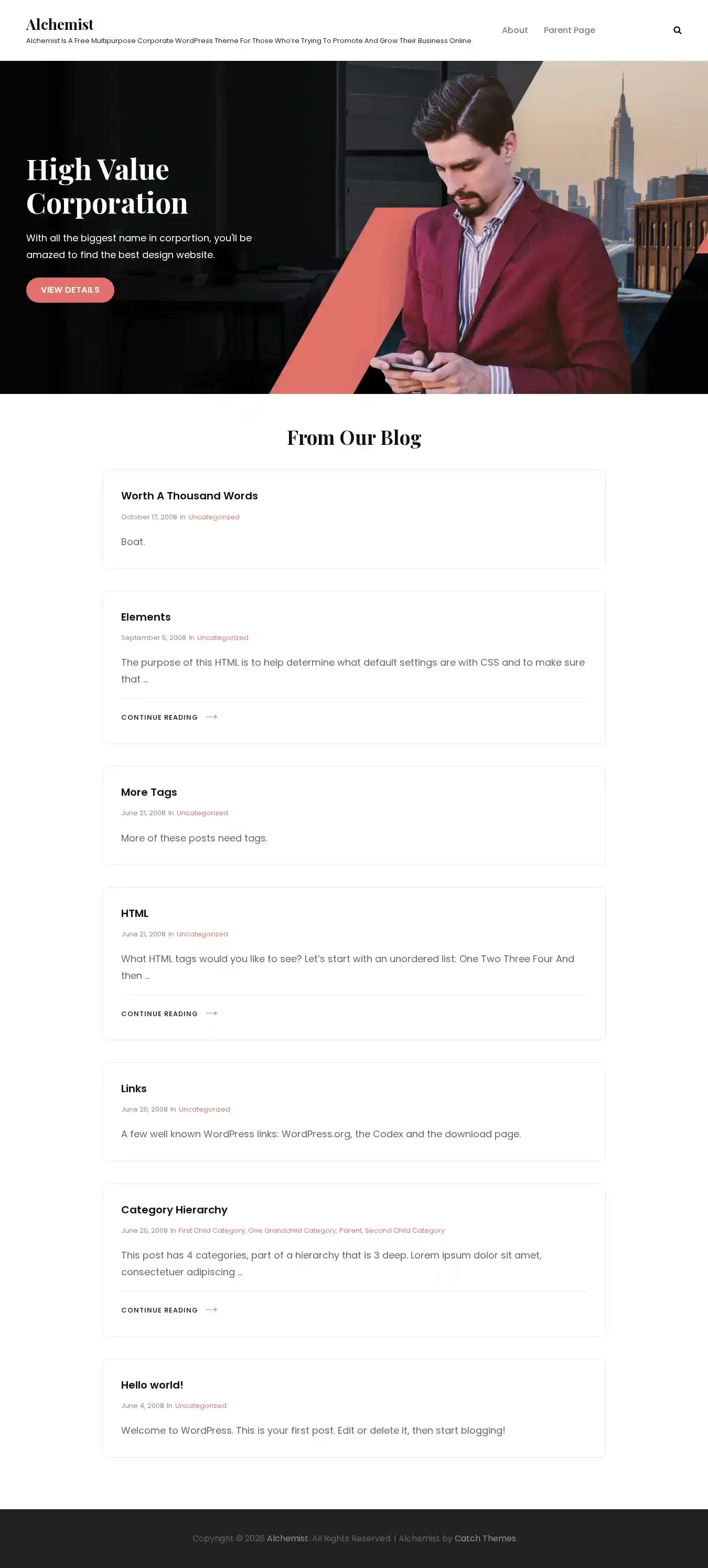 Alchemist home page on desktop