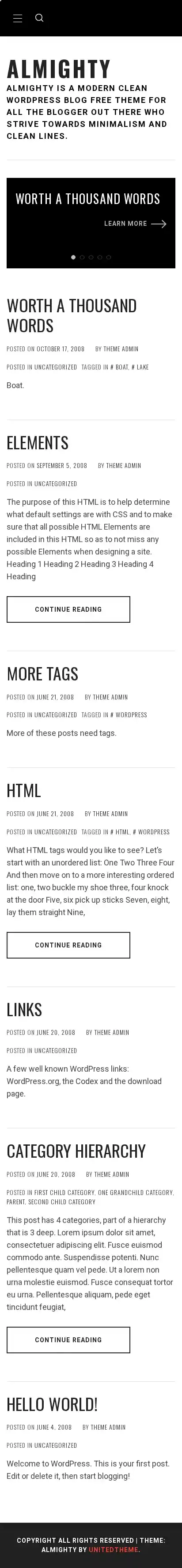 Almighty home page on mobile
