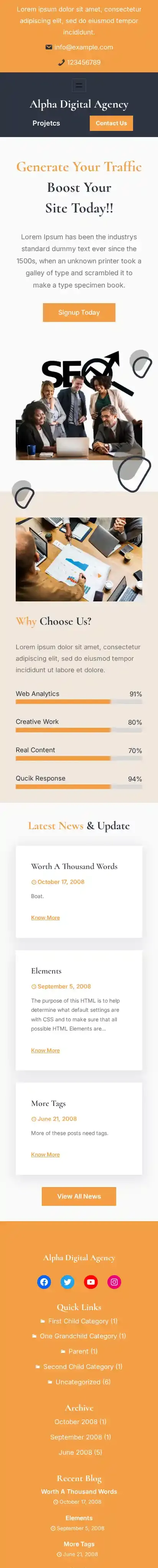 Alpha Digital Agency home page on mobile