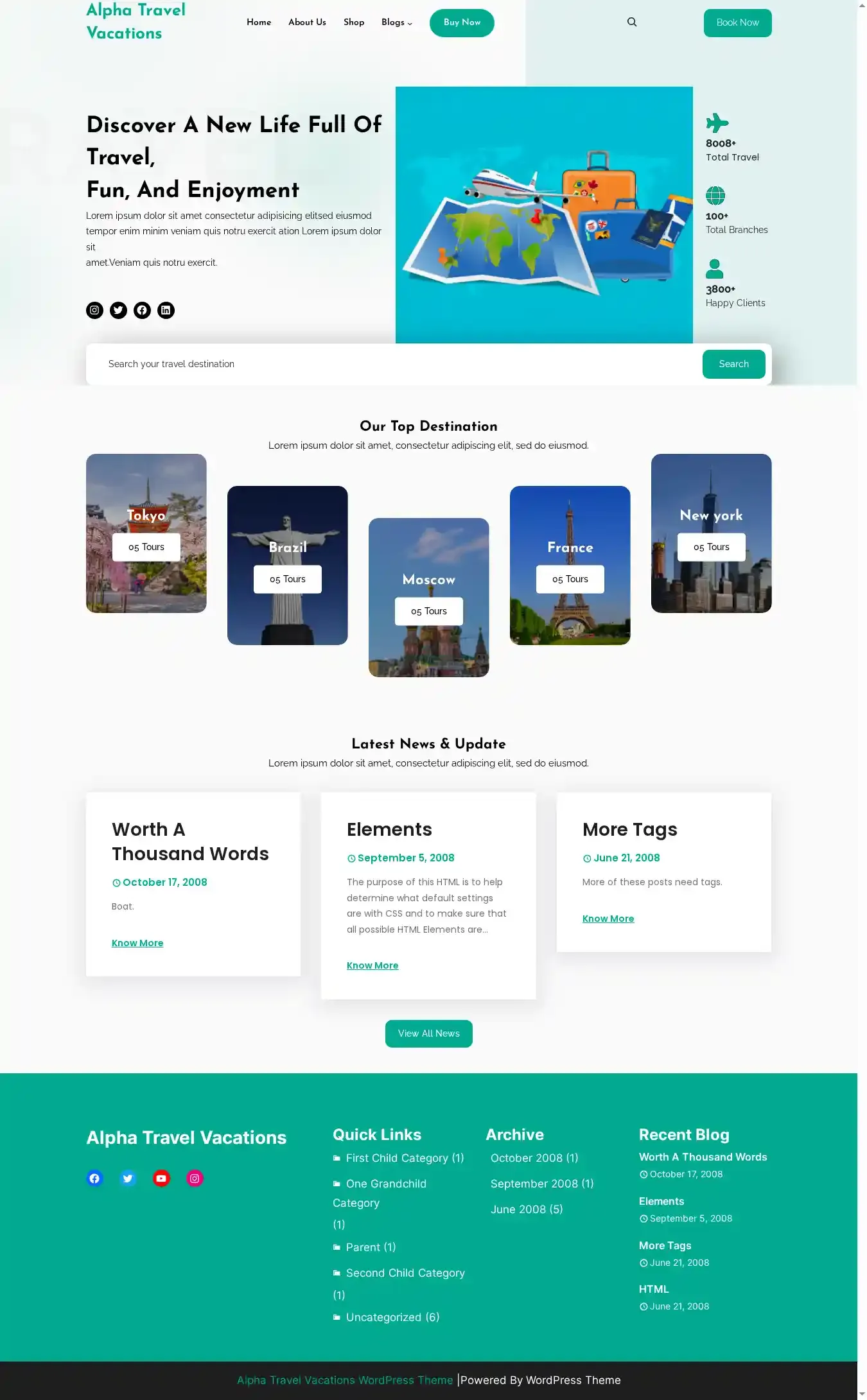 Alpha Travel Vacations home page on desktop