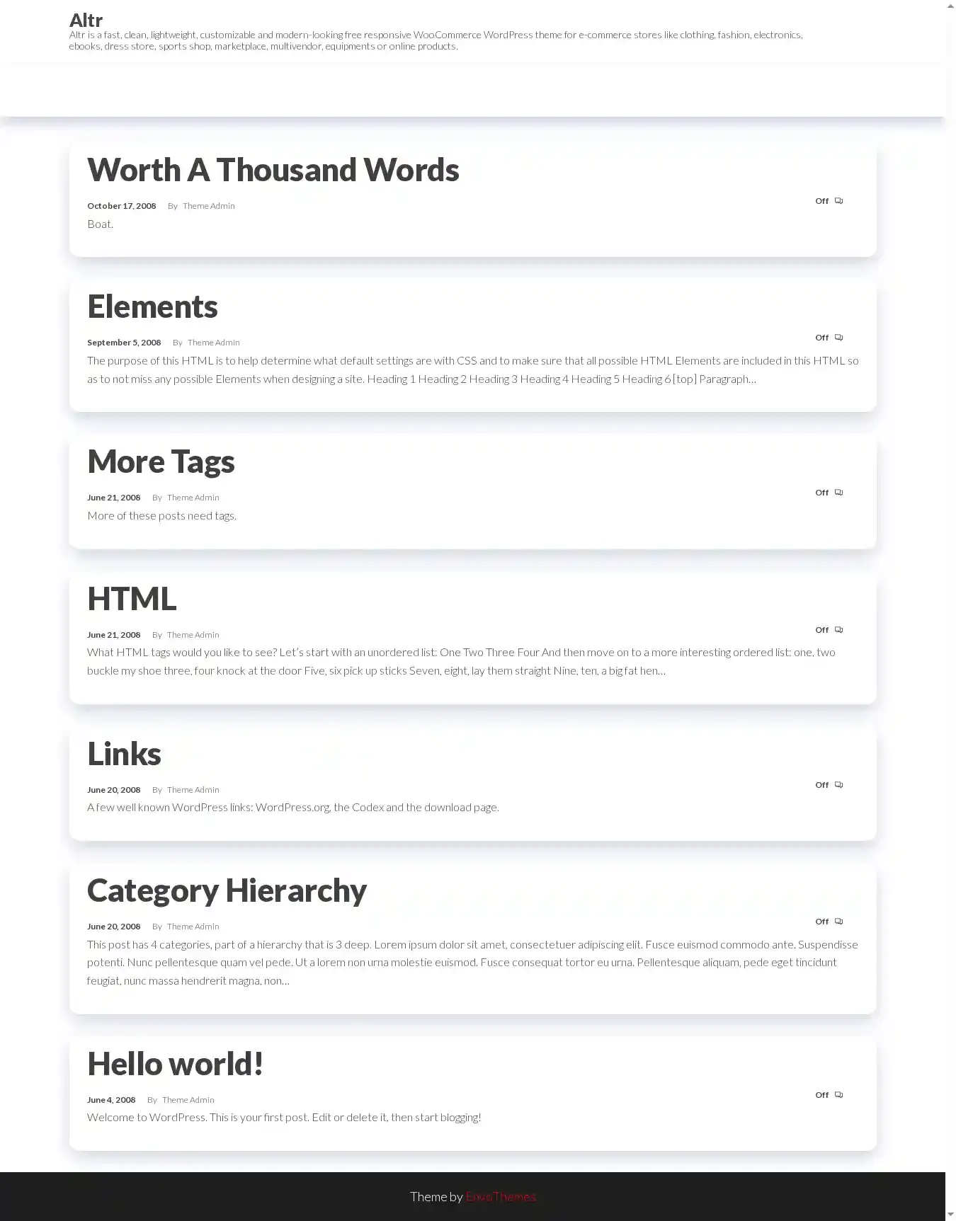 Altr home page on desktop