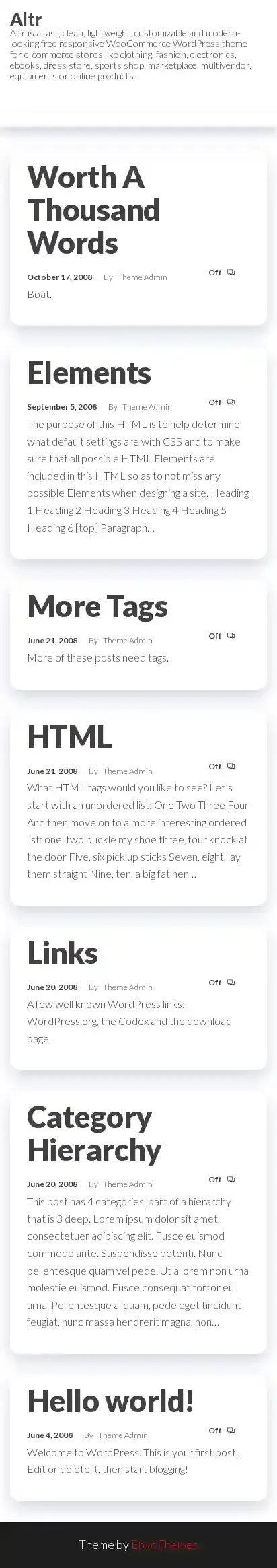 Altr home page on mobile