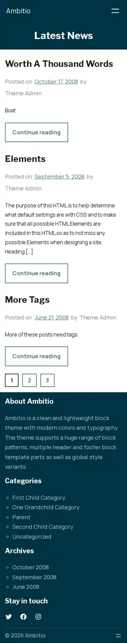 Ambitio home page on mobile