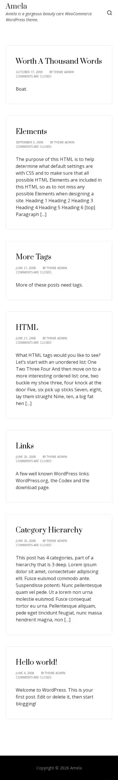 Amela home page on mobile